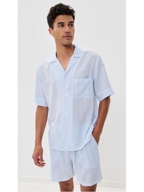 Eberjey Striped Pajama Button-Up Top | Blue & White